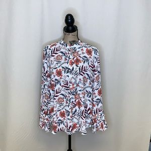🛍 Floral print pleated sleeve blouse